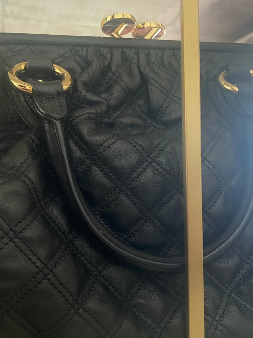 Marc Jacobs Stam Quilted Black Leather Satchel with Gold Chain Strap